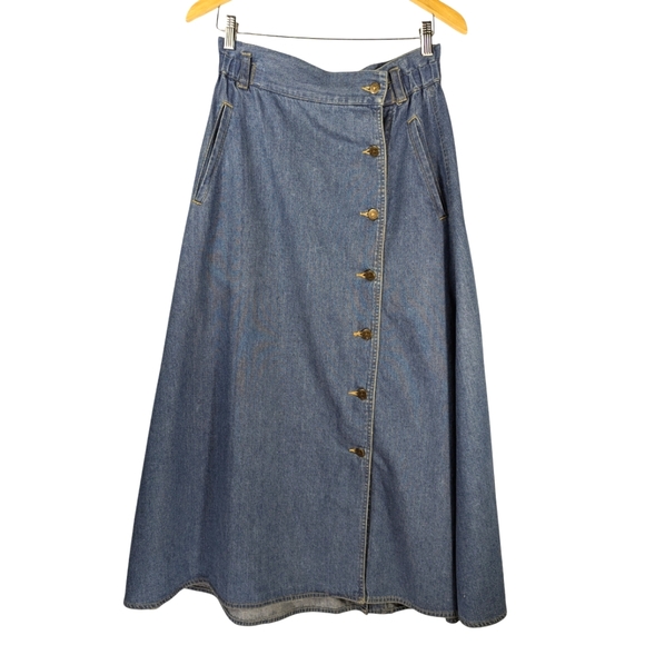 Liz Wear Dresses & Skirts - Vintage Liz Wear Cotton Denim 80s Fashion Maxi Button-Up Cottagecore Skirt 6